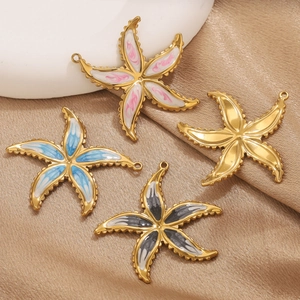 Set de colgantes de estrella de mar en esmalte azul, rosa y oro para joyería DIY