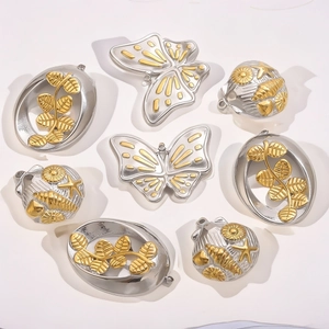 Pendentifs en Acier Inoxydable pour Création de Bijoux DIY Papillon Feuille Océan Étoile de Mer Coquillage Bicolore Or Argent Accessoires
