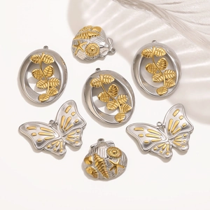 Pendentifs papillon et étoile de mer en acier inoxydable avec finition bicolore or-argent