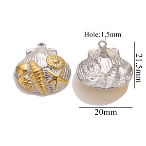 Pendentif marin en acier inoxydable en forme de coquillage avec étoile de mer dorée
