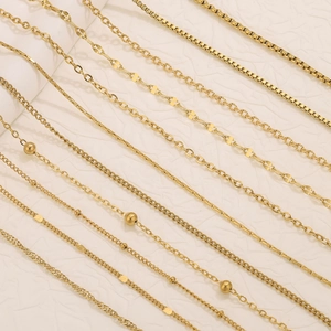 Polished 18k gold plated stainless steel mixed chain styles including box and link chains