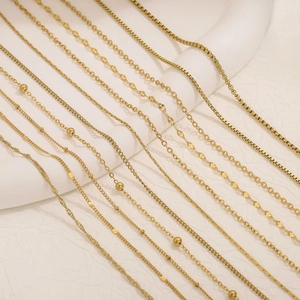 Collection of various 18k gold plated stainless steel chains including box and O-links