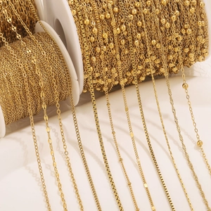 18K Gold Plated Stainless Steel Jewelry Chains For DIY Necklace Bracelet Making Box Cable Satellite Curb Lip Wave Chain Accessories