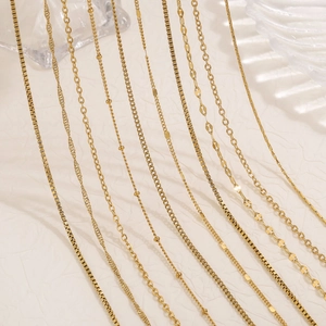 Assorted 18k gold plated stainless steel chains including bead and box styles for DIY jewelry