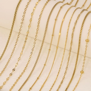 Polished 18k gold plated stainless steel variety pack of box and curb chains for DIY jewelry