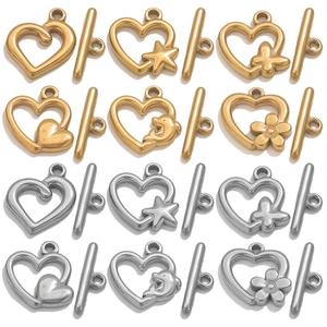 Detail view of 18k gold plated stainless steel heart toggle clasps for DIY jewelry making