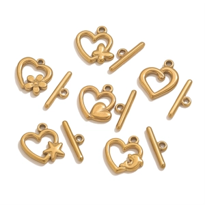 5-set heart shaped 18k gold plated stainless steel OT toggles with diverse patterns