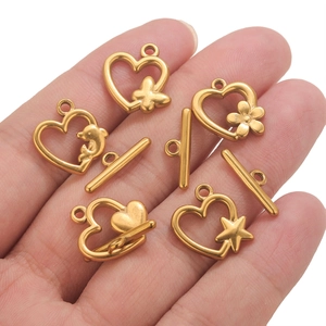 Various 18k gold plated stainless steel heart OT toggles and clasps for DIY jewelry