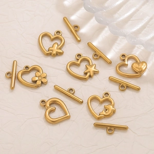 Stainless Steel 18K Gold Plated Heart Shape Toggle Clasps Jewelry Making DIY Necklace Bracelet Connector Dolphin Star Flower Butterfly