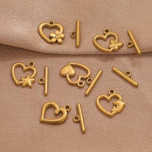 Golden 18k plated stainless steel heart OT toggles for DIY necklace and bracelet making