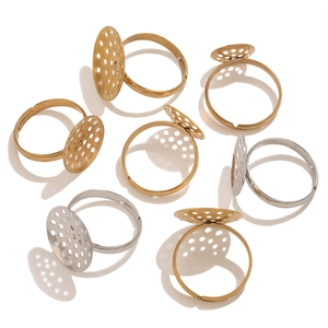 Adjustable gold and silver stainless steel flat pad rings for DIY jewelry making