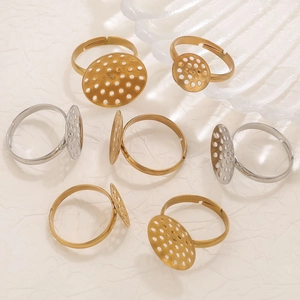 Adjustable stainless steel ring blanks with round flat pads for DIY jewelry making