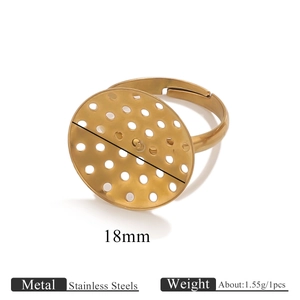 Detail of 18mm stainless steel DIY ring base with perforated disc and adjustable band