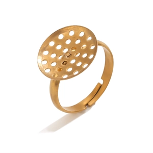 Adjustable gold plated stainless steel ring base with round porous mesh for DIY jewelry