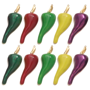 Set of 10 colorful enamel chili pepper charms with golden loops for DIY jewelry making