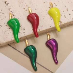 Colorful stainless steel chili pendants with enamel finish in five vibrant colors