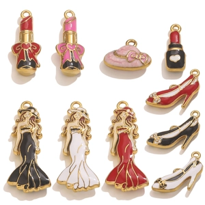 DIY colorful enamel charms set featuring lipstick, high heels, and hats for jewelry making