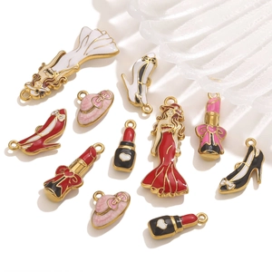 Stainless Steel Enamel Pendants Lipstick High Heels Lady Figure Charms For DIY Necklace Earring Jewelry Making Accessories