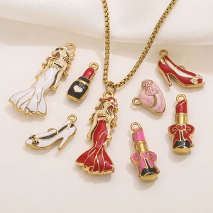 Fashion gold plated lipstick and high heels pendants set for DIY necklaces and earrings