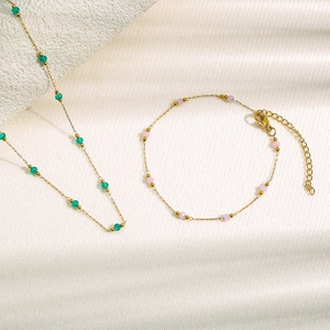 Collar de Cuentas de Piedra Natural de Acero Inoxidable para Mujer Pulsera de Piedra Facetada Minimalista Chapada en Oro