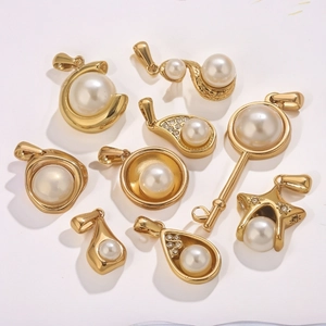 18K Gold Plated Stainless Steel Artificial Pearl Pendant Elegant Zirconia Inlaid Charm For DIY Jewelry Making Women Necklace Accessory