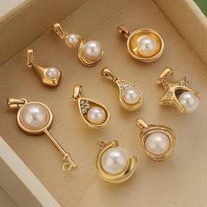 Elegant assortment of 18K gold plated stainless steel pearl pendants in various shapes
