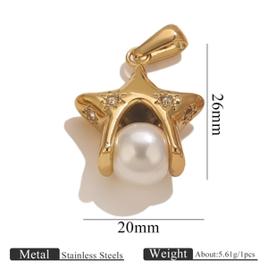 18K gold plated stainless steel starfish pendant with white pearl and zircons