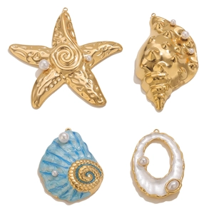 Set de dijes marinos dorados con estrella de mar y caracol esmaltado para collares de bricolaje