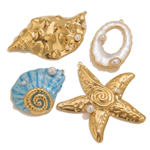 Set de colgantes de estrella de mar y concha dorados con perlas para joyería DIY