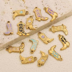Colorful enamel cowboy boot pendants in gold stainless steel for DIY jewelry making
