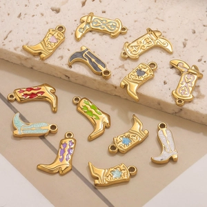 Stainless Steel Cowboy Boot Pendant Colorful Enamel Shoe Charms For DIY Jewelry Making Necklace Bracelet Accessory