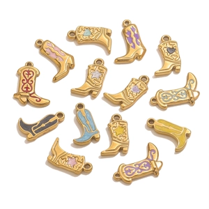 Set of colorful enamel cowboy boot pendants in gold finish for jewelry making
