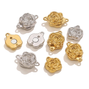Detail of rose-shaped gold and silver magnetic clasps for DIY jewelry making