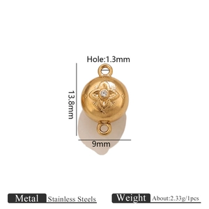 Detail of 9mm gold stainless steel magnetic clasp with rose embossing and crystal inlay