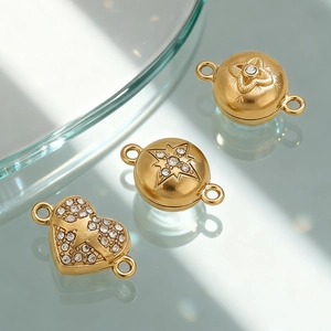 Brushed gold magnetic clasps in ball and heart shapes with star rhinestones for jewelry DIY