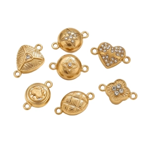 Golden stainless steel magnetic jewelry connectors in heart and clover shapes for DIY