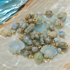 Conjunto de colgantes marinos de cerámica y conchas con ganchos dorados para joyería DIY