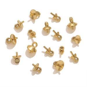 Vacuum gold plated round bead caps with eye pins for DIY jewelry making and pearl pendants