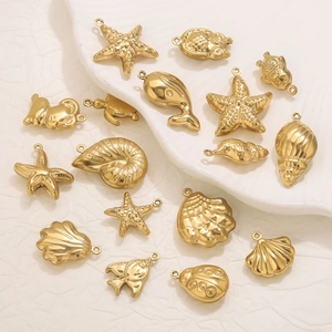 Stainless Steel Ocean Theme Animal Pendants Gold Plated Shell Starfish Whale Sea Turtle Charms For DIY Jewelry Making