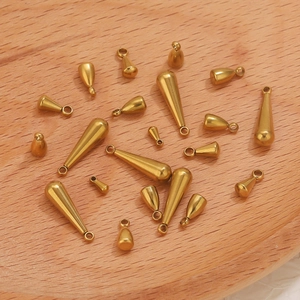 Golden teardrop and cone pendants in various sizes for DIY jewelry making with loop rings