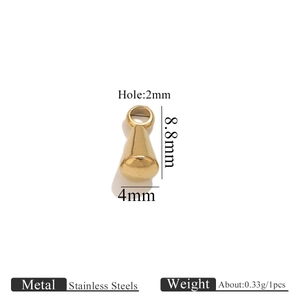 Macro view of gold plated teardrop stainless steel pendant showing dimensions and weight
