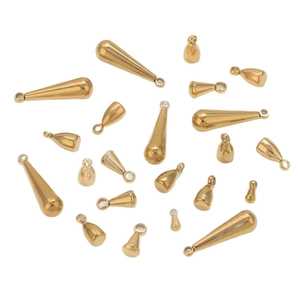Polished gold stainless steel teardrop pendants in assorted sizes for DIY jewelry
