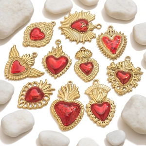 Set of 10 gold plated stainless steel heart wing pendants for DIY necklace making