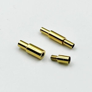 Golden stainless steel screw clasp connectors for necklaces and bracelets with threaded detail