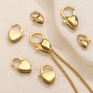 Polished 18K gold plated stainless steel heart lobster clasps in various sizes