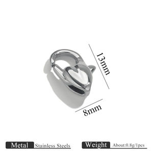 Macro view of 13mm x 8mm heart-shaped stainless steel lobster clasp for DIY jewelry