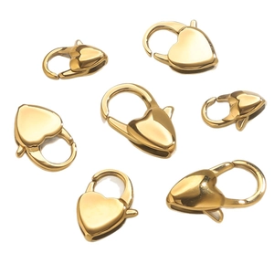 Polished 18K gold plated stainless steel heart lobster clasps for DIY jewelry making