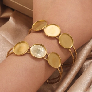 Dubbellaagse 18k vergulde DIY armband met drie ovale instellingen om de pols