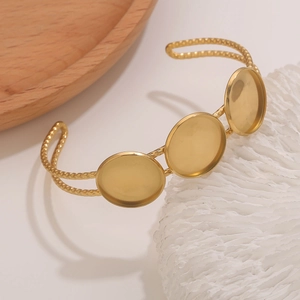 18k vergulde roestvrijstalen armband met drie ronde trays voor DIY sieraden maken