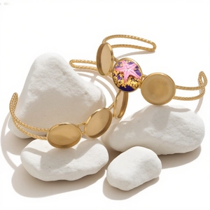 Roestvrij Stalen Armband Bezel Tray Setting Basis 18K Verguld Rond Cabochon Setting Voor DIY Sieraden Maken Accessoires